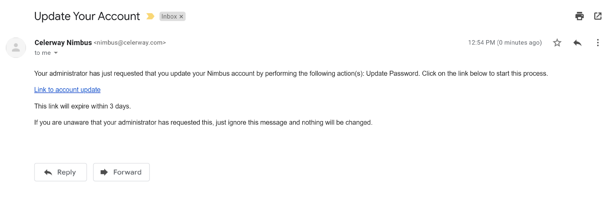 Reset password email